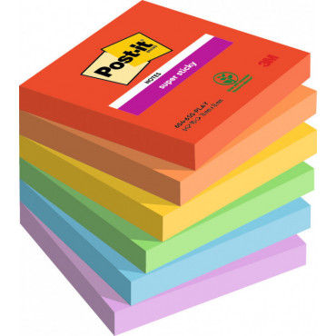 Post-it 654 Super Sticky Playful värilajitelma 76 x 76 mm (6) | Euro Toimistotukut Oy