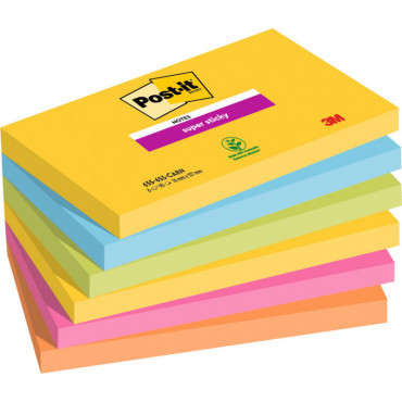Post-it 655 Super Sticky Carnival värilajitelma 76 x 127 mm | Euro Toimistotukut Oy