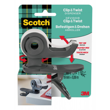 Scotch Clip-teippiteline harmaa + 1 rll Scotch Magic-teippi 19 mm x 8,89 m | Euro Toimistotukut Oy