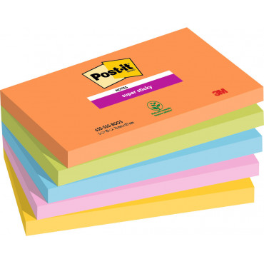 Post-it 655 Super Sticky Boost värilajitelma 76 x 127 mm (5) | Euro Toimistotukut Oy