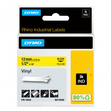 Dymo RP kestävä ja joustava vinyyliteippi 12 mm keltainen | Euro Toimistotukut Oy