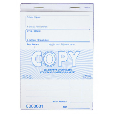 Copy kuittilomake  A6 pysty numeroitu | Euro Toimistotukut Oy