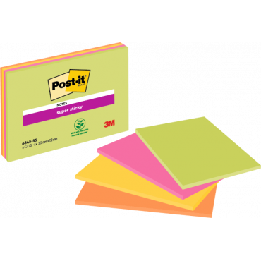 Post-it Super Sticky Meeting Notes neonvärit 203 x 152 mm (4) | Euro Toimistotukut Oy